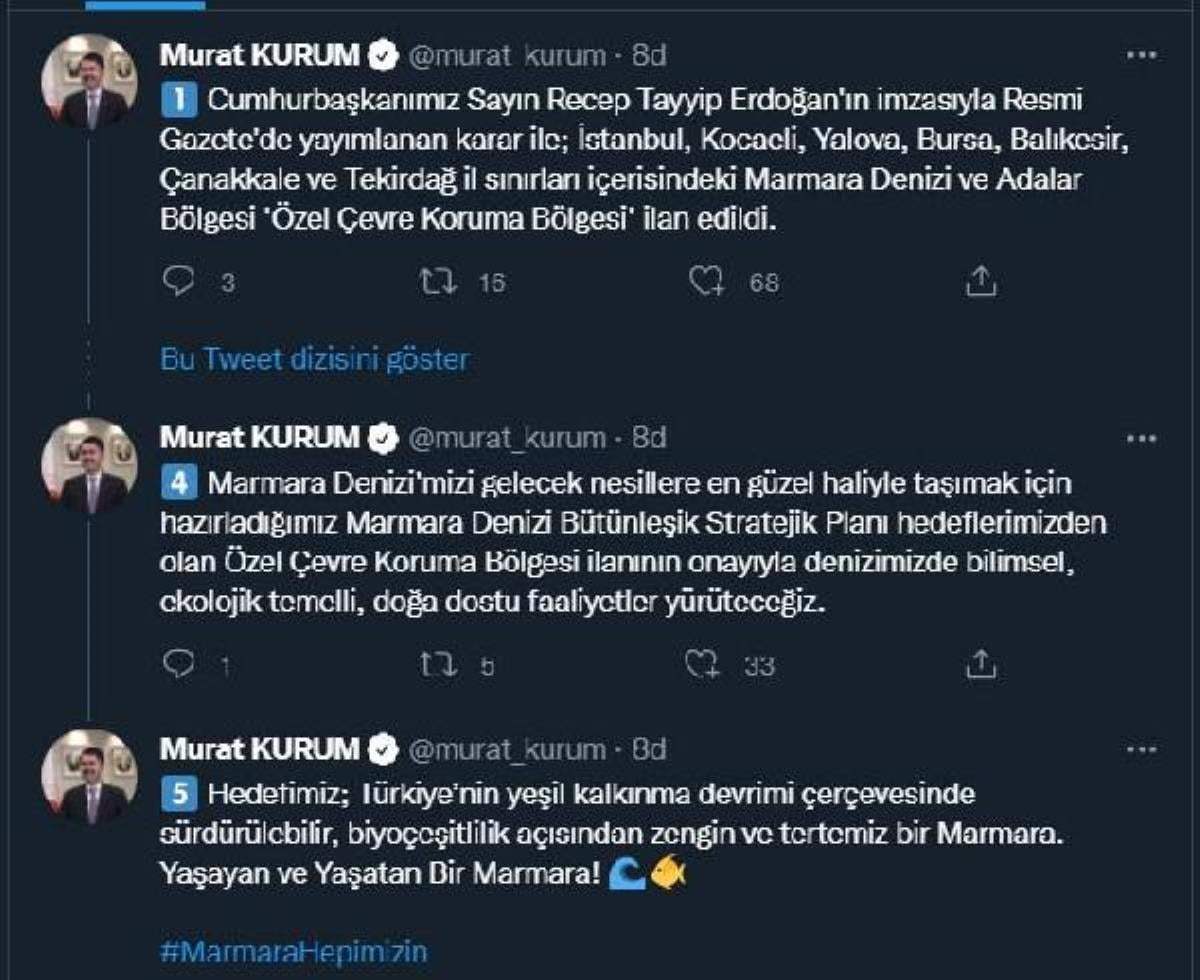 Bakan Kurum, Marmara Denizi ve Adalar’ın “Özel Çevre Koruma Bölgesi” ilanını değerlendirdi