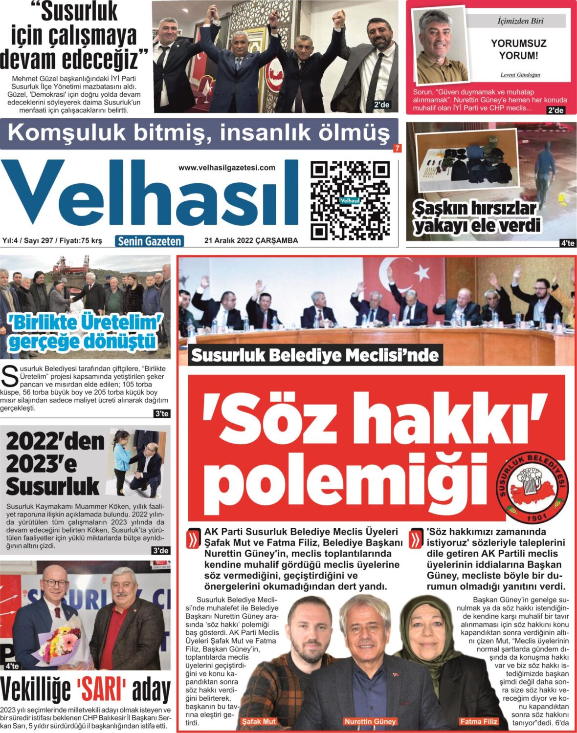 21 Aralık 2022 Velhasıl Gazetemiz