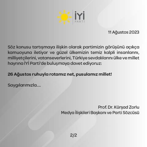 İYİ PARTİ YİNE 26 AĞUSTOS’A VURGU YAPTI!