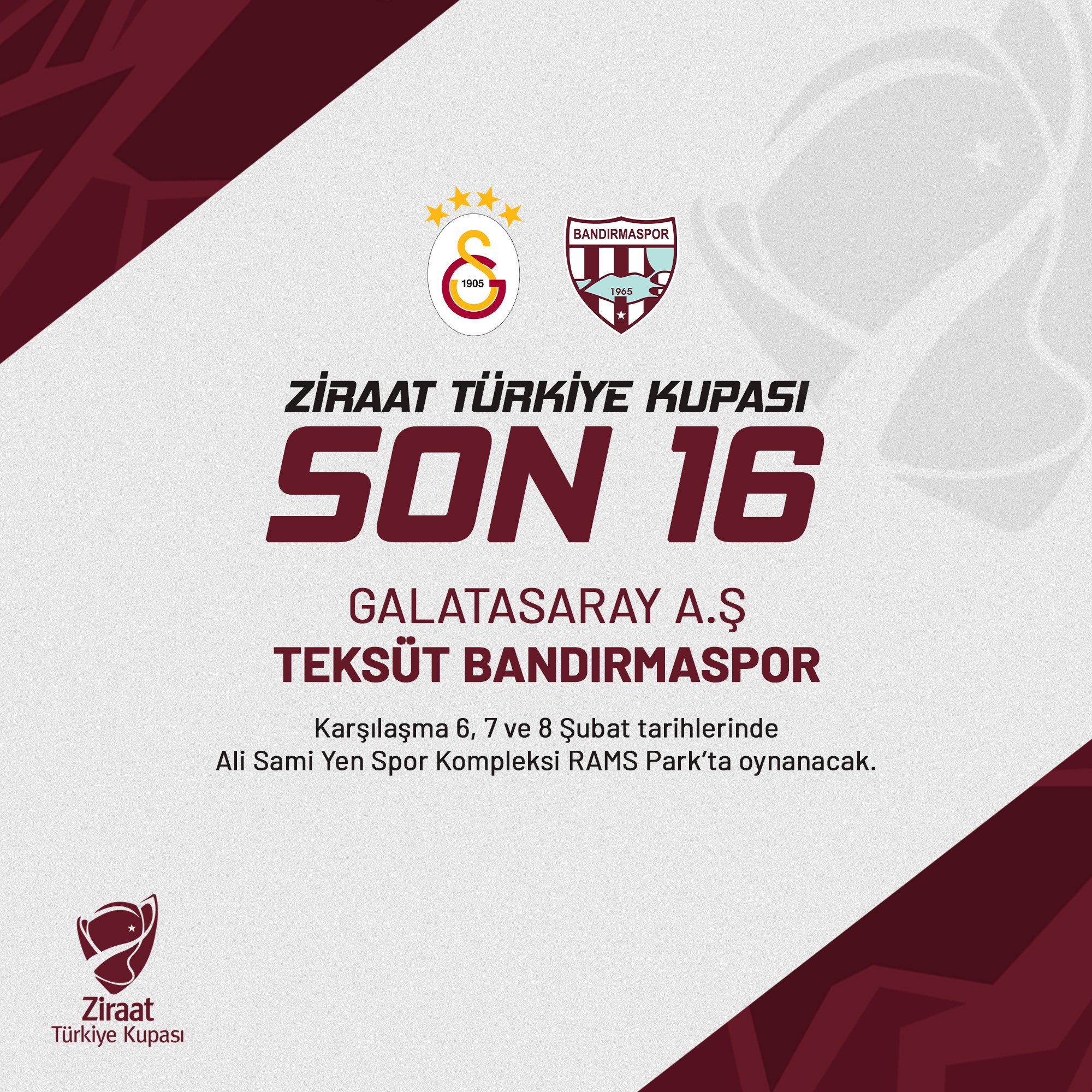 Galatasaray Bandırmaspor ile Son 16 Turunda Eşleşti