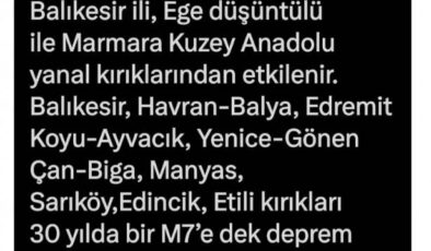 Prof. Dr. Övgün Ahmet Ercan’dan Balıkesir İçin 7 Büyüklüğünde Deprem Uyarısı