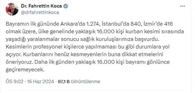 Bakan Koca, Kurban Bayramı’nda Yaralanan Acemi Kasap Sayısını Açıkladı