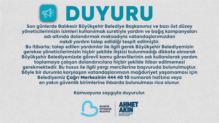 Balıkesir’de Dolandırıcılık Uyarısı: Büyükşehir’in Adını Kullananlara Dikkat!